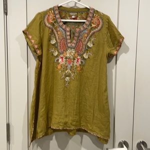 Johnny Was M Tikal Swing Viper Green Tunic